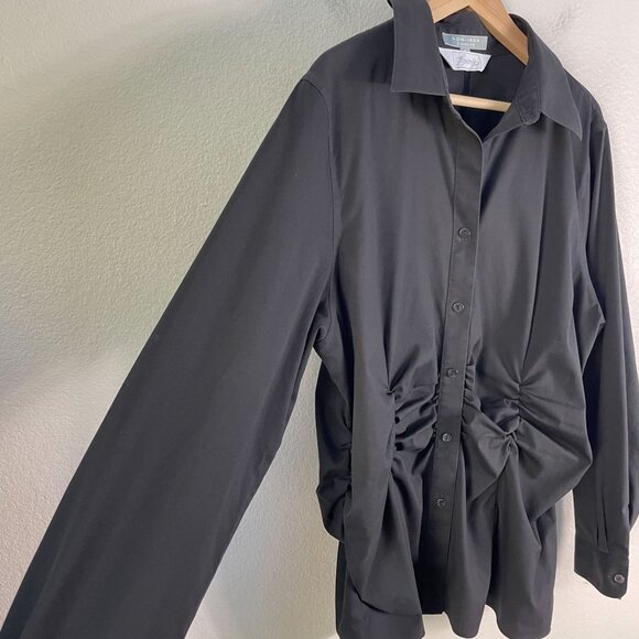 Foxcroft Non Iron Shirt Womens Plus 16W Black Shaped Fit Button Button Blouse - Picture 7 of 8